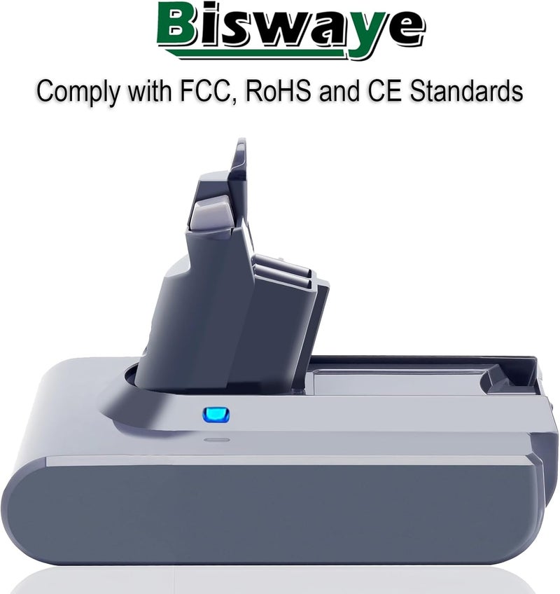 Biswaye Compatible with Dyson V6 Battery, V6 Battery Replacement Compatible with Dyson V6 DC62 DC59 DC58 SV03 SV04 SV06 SV09 Slim V6 Animal V6 Absolute V6 Motorhead V6 21.6V Cordless Vacuum Batteries - Image 3